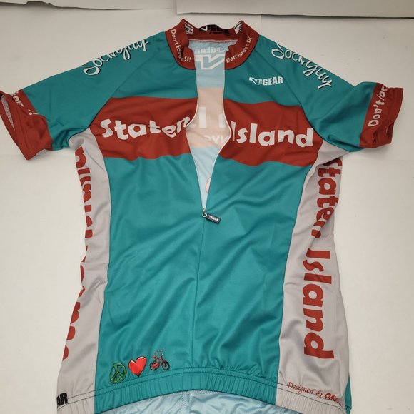 V-Gear Staten Island Cycling Jersey Peace, Love & Pedals Men's Aqua NEW Sizes - Picture 9 of 9